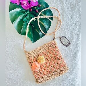 Brand New With Tags - Natural and Salmon Color Criss Cross design Straw Purse